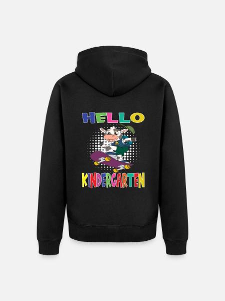 Hello Kindergarten Skateboarding Cow - Unisex Premium Organic Zip Hoodie - black