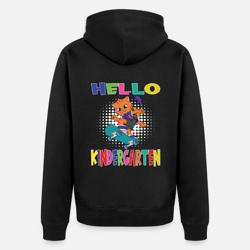 Bonjour Kindergarten Skateboarding Cat - Veste à capuche bio Premium Unisexe - noir