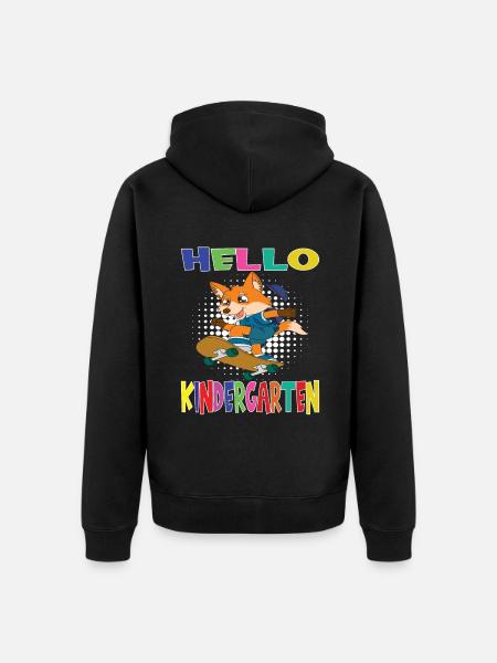 Hello Kindergarten Skateboarding Fox - Unisex Premium Organic Zip Hoodie - black