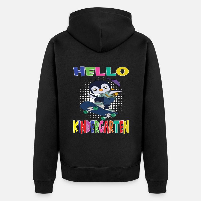 Hello Kindergarten Skateboard Penguin - Veste à capuche bio Premium Unisexe - noir