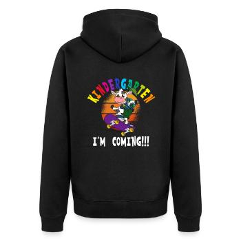 Kindergarten I'm Coming Cow Skateboarding - Unisex Premium Organic Zip Hoodie - black - Back - Nico (187cm)