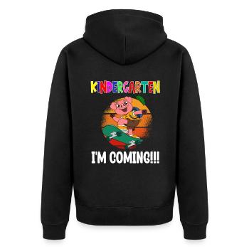 Kindergarten I'm Coming Pig Skateboarding - Unisex Premium Organic Zip Hoodie - black - Back - Nico (187cm)