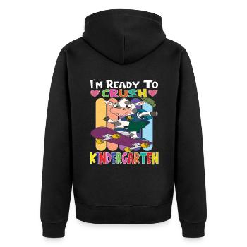 Skateboarding Cow I'm Ready To Crush Kindergarten - Unisex Premium Bio Zip Hoodie - Schwarz - Hinten - Nico (187cm)