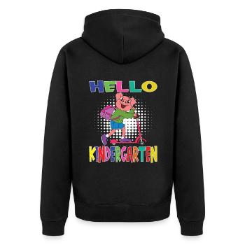Hello Kindergarten Pig With Scooter - Unisex Premium Organic Zip Hoodie - black - Back - Nico (187cm)