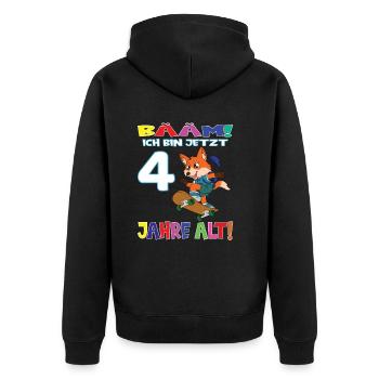 Bääm Ich Bin Jetzt 4 Jahre Alt Geburtstag Fuchs - Unisex Premium Bio Zip Hoodie - Schwarz - Hinten - Nico (187cm)