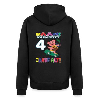 Bääm Ich Bin Jetzt 4 Jahre Alt Geburtstag - Unisex Premium Bio Zip Hoodie - Schwarz - Hinten - Nico (187cm)
