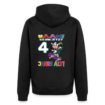 Bääm Ich Bin Jetzt 4 Jahre Alt Geburtstag Kuh - Unisex Premium Bio Zip Hoodie - Schwarz - Hinten - Nico (187cm)