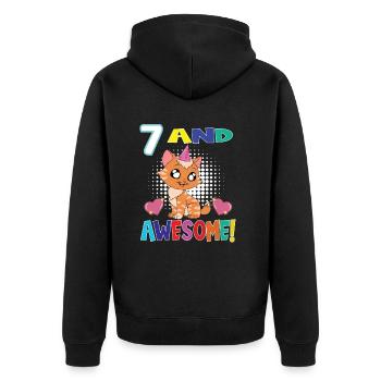 7 And Awesome Birthday Cat - Unisex Premium Organic Zip Hoodie - black - Back - Nico (187cm)
