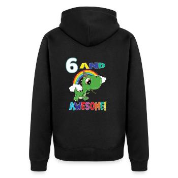 6 And Awesome Birthday Dino Boy - Unisex Premium Organic Zip Hoodie - black - Back - Nico (187cm)