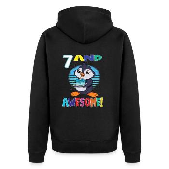 7 And Awesome Birthday Penguin Birthday Cake - Unisex Premium Organic Zip Hoodie - black - Back - Nico (187cm)