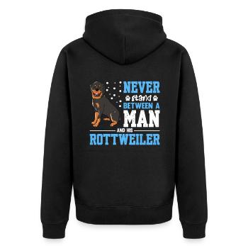Never Stand Between A Man And His Rottweiler Copy - Unisex Premium Organic Zip Hoodie - black - Back - Nico (187cm)