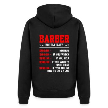 Barber Hourly Rate - Unisex Premium Bio Zip Hoodie - Schwarz - Hinten - Nico (187cm)