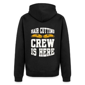 Hair Cutting Crew Is Here - Unisex Premium Bio Zip Hoodie - Schwarz - Hinten - Nico (187cm)