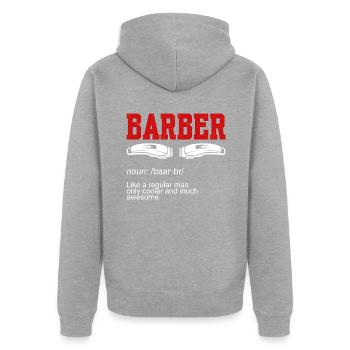 Nom de barbier - Veste à capuche bio Premium Unisexe - gris chiné - Dos - Nico (187cm)