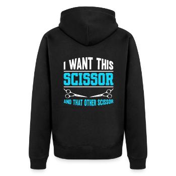 I Want This Scissor And That Other Scissor - Unisex Premium Bio Zip Hoodie - Schwarz - Hinten - Nico (187cm)