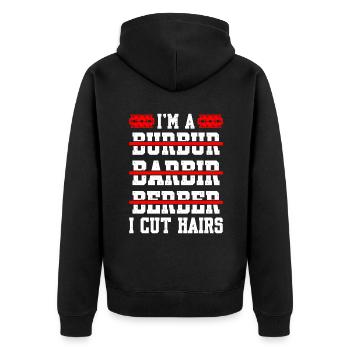 I'm A Barber I Cut Hairs - Unisex Premium Bio Zip Hoodie - Schwarz - Hinten - Nico (187cm)
