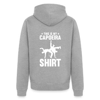 Ceci est ma chemise de capoeira - Veste à capuche bio Premium Unisexe - gris chiné - Dos - Nico (187cm)