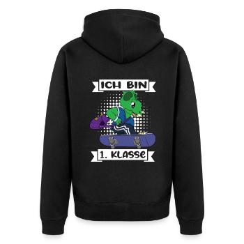 Ich Bin 1 Klasse Einschulung Schulanfang - Unisex Premium Bio Zip Hoodie - Schwarz - Hinten - Nico (187cm)