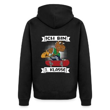 Ich Bin 1 Klasse Einschulung Schulanfang - Unisex Premium Bio Zip Hoodie - Schwarz - Hinten - Nico (187cm)