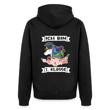 Ich Bin 1 Klasse Einschulung Schulanfang - Unisex Premium Bio Zip Hoodie - Schwarz - Hinten - Nico (187cm)