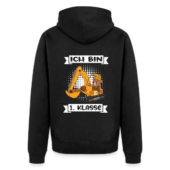 Ich Bin 1 Klasse Einschulung Schulanfang - Unisex Premium Bio Zip Hoodie - Schwarz - Hinten - Nico (187cm)