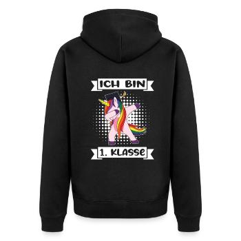 Ich Bin 1 Klasse Einschulung Schulanfang - Unisex Premium Bio Zip Hoodie - Schwarz - Hinten - Nico (187cm)