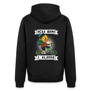 Ich Bin 1 Klasse Einschulung Schulanfang - Unisex Premium Bio Zip Hoodie - Schwarz - Hinten - Nico (187cm)