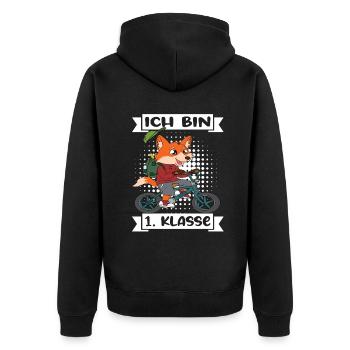 Ich Bin 1 Klasse Einschulung Schulanfang - Unisex Premium Bio Zip Hoodie - Schwarz - Hinten - Nico (187cm)