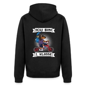 Ich Bin 1 Klasse Einschulung Schulanfang - Unisex Premium Bio Zip Hoodie - Schwarz - Hinten - Nico (187cm)