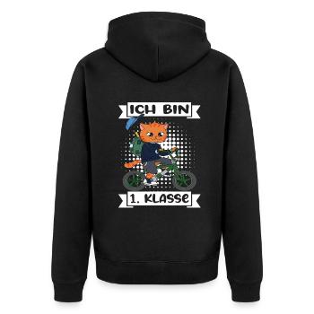 Ich Bin 1 Klasse Einschulung Schulanfang - Unisex Premium Bio Zip Hoodie - Schwarz - Hinten - Nico (187cm)
