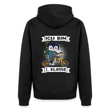 Ich Bin 1 Klasse Einschulung Schulanfang - Unisex Premium Bio Zip Hoodie - Schwarz - Hinten - Nico (187cm)
