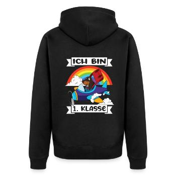 Ich Bin 1 Klasse Einschulung Schulanfang - Unisex Premium Bio Zip Hoodie - Schwarz - Hinten - Nico (187cm)