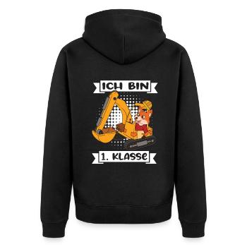 Ich Bin 1 Klasse Einschulung Schulanfang - Unisex Premium Bio Zip Hoodie - Schwarz - Hinten - Nico (187cm)