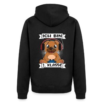Ich Bin 1 Klasse Einschulung Schulanfang - Unisex Premium Bio Zip Hoodie - Schwarz - Hinten - Nico (187cm)