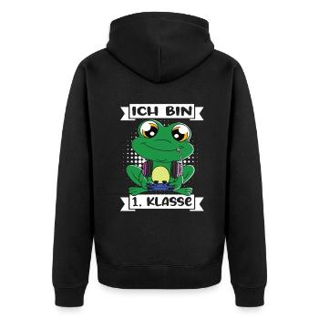 Ich Bin 1 Klasse Einschulung Schulanfang - Unisex Premium Bio Zip Hoodie - Schwarz - Hinten - Nico (187cm)