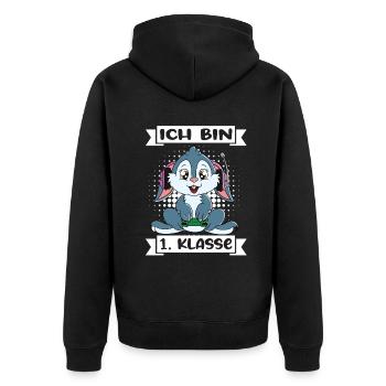 Ich Bin 1 Klasse Einschulung Schulanfang - Unisex Premium Bio Zip Hoodie - Schwarz - Hinten - Nico (187cm)
