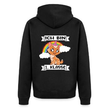 Ich Bin 1 Klasse Einschulung Schulanfang - Unisex Premium Bio Zip Hoodie - Schwarz - Hinten - Nico (187cm)