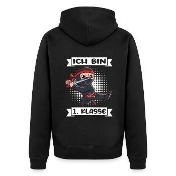 Ich Bin 1 Klasse Einschulung Schulanfang - Unisex Premium Bio Zip Hoodie - Schwarz - Hinten - Nico (187cm)