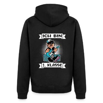 Ich Bin 1 Klasse Einschulung Schulanfang - Unisex Premium Bio Zip Hoodie - Schwarz - Hinten - Nico (187cm)