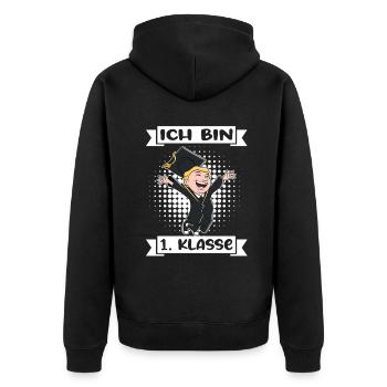 Ich Bin 1 Klasse Einschulung Schulanfang - Unisex Premium Bio Zip Hoodie - Schwarz - Hinten - Nico (187cm)