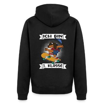 Ich Bin 1 Klasse Einschulung Schulanfang - Unisex Premium Bio Zip Hoodie - Schwarz - Hinten - Nico (187cm)