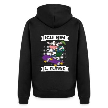 Ich Bin 1 Klasse Einschulung Schulanfang - Unisex Premium Bio Zip Hoodie - Schwarz - Hinten - Nico (187cm)