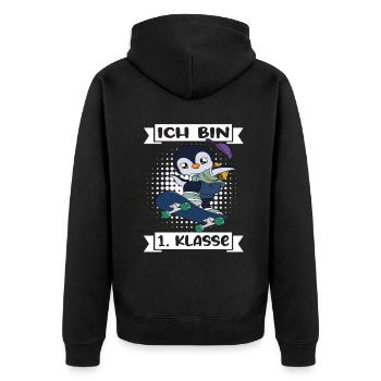 Ich Bin 1 Klasse Einschulung Schulanfang - Unisex Premium Bio Zip Hoodie - Schwarz - Hinten - Nico (187cm)