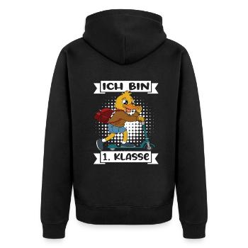 Ich Bin 1 Klasse Einschulung Schulanfang - Unisex Premium Bio Zip Hoodie - Schwarz - Hinten - Nico (187cm)