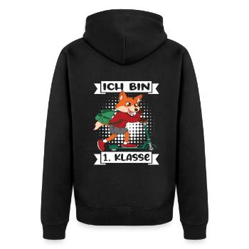 Ich Bin 1 Klasse Einschulung Schulanfang - Unisex Premium Bio Zip Hoodie - Schwarz - Hinten - Nico (187cm)