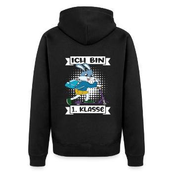 Ich Bin 1 Klasse Einschulung Schulanfang - Unisex Premium Bio Zip Hoodie - Schwarz - Hinten - Nico (187cm)