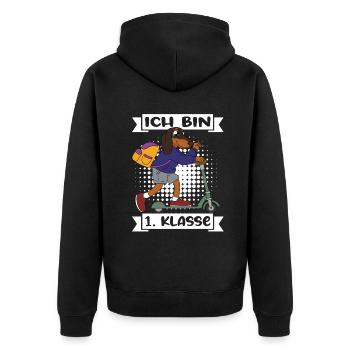 Ich Bin 1 Klasse Einschulung Schulanfang - Unisex Premium Bio Zip Hoodie - Schwarz - Hinten - Nico (187cm)