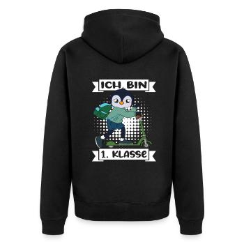 Ich Bin 1 Klasse Einschulung Schulanfang - Unisex Premium Bio Zip Hoodie - Schwarz - Hinten - Nico (187cm)