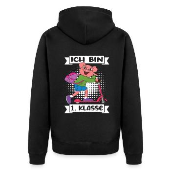 Ich Bin 1 Klasse Einschulung Schulanfang - Unisex Premium Bio Zip Hoodie - Schwarz - Hinten - Nico (187cm)