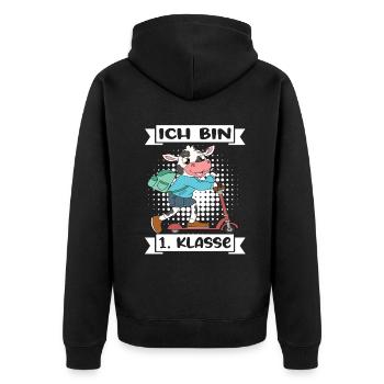 Ich Bin 1 Klasse Einschulung Schulanfang - Unisex Premium Bio Zip Hoodie - Schwarz - Hinten - Nico (187cm)